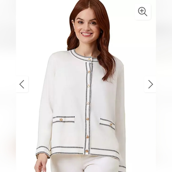 Nwt Adrianna Papell Crew Neck Cardigan with Stitch Detail - Picture 2 of 15